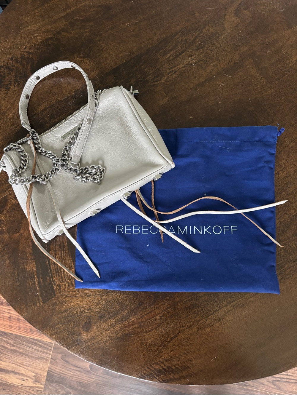 Rebecca Minkoff Mini MAC Gray Leather Crossbody Bag Silver Hardware Dust Bag